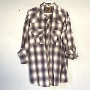 Coevals Club Shirt Mens Size 3XL Gray Plaid Pearl Snap Roll Tab Western Cowboy